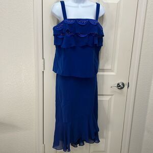 Elite Champagne Vintage Camisole Top & Mermaid Skirt Royal Cobalt Blue Sz 10